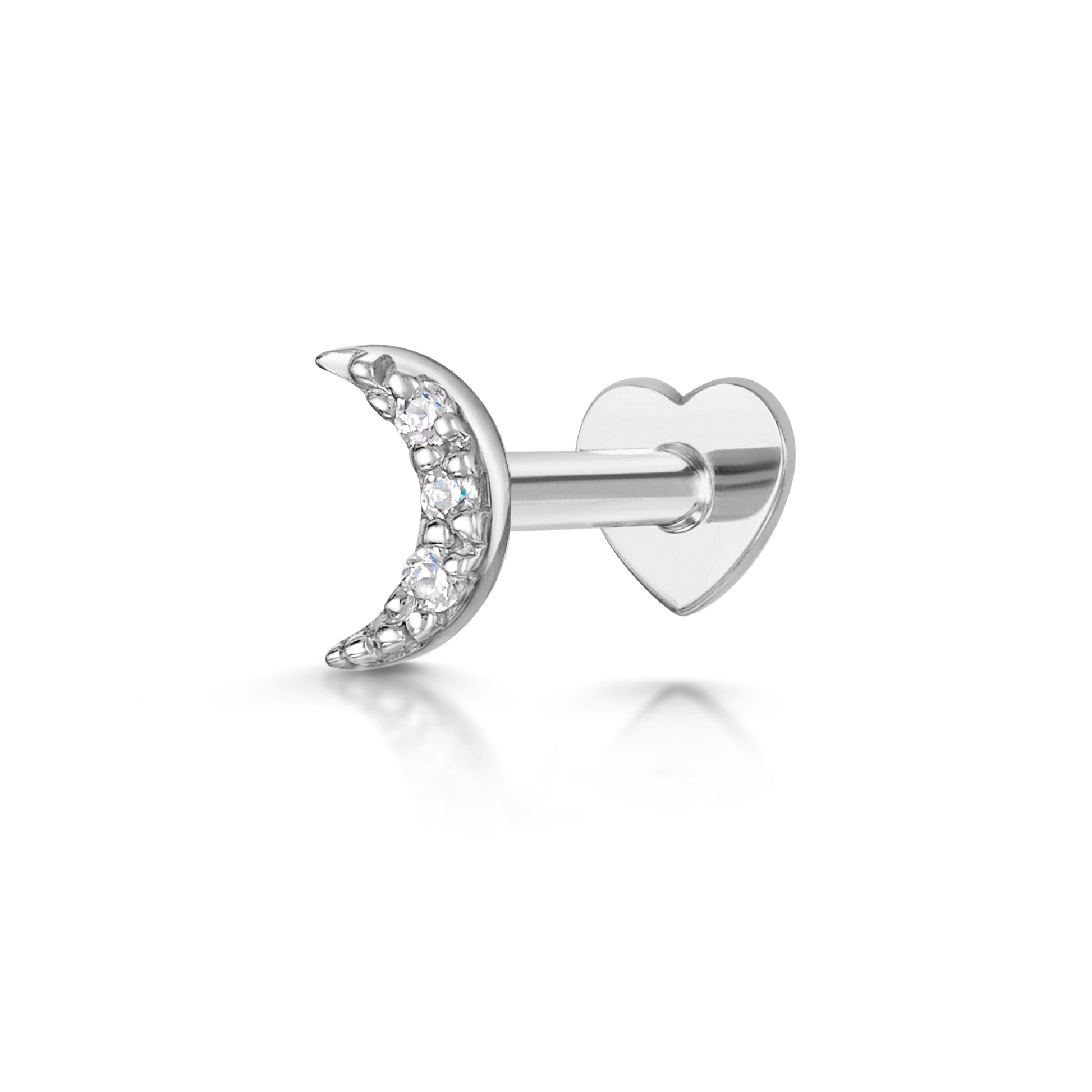 9k solid white gold crystal moon stud earring - LAURA BOND jewellery