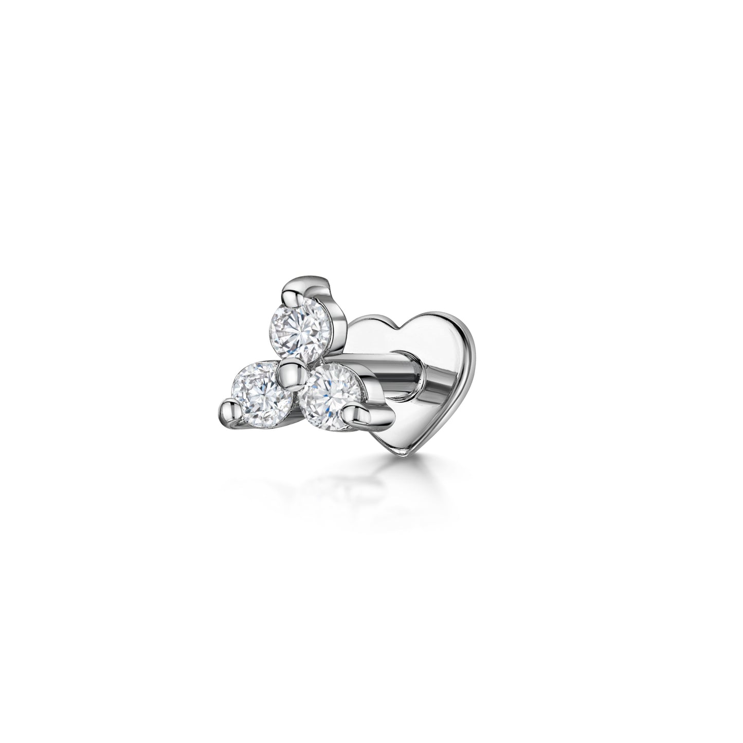 9k solid white gold crystal trio flat back labret stud earring 6mm