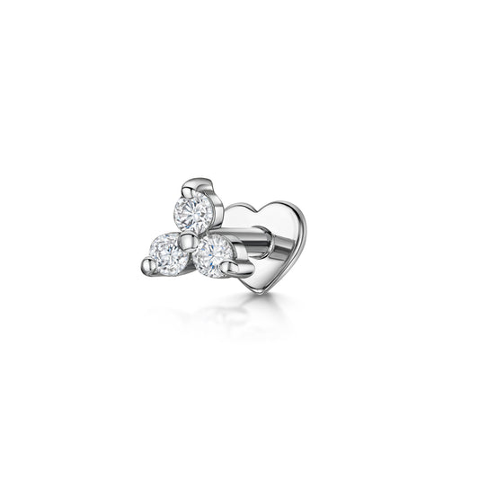 14k solid white gold crystal trio flat back labret stud earring 8mm Cartilage Studs Laura Bond Maria Tash