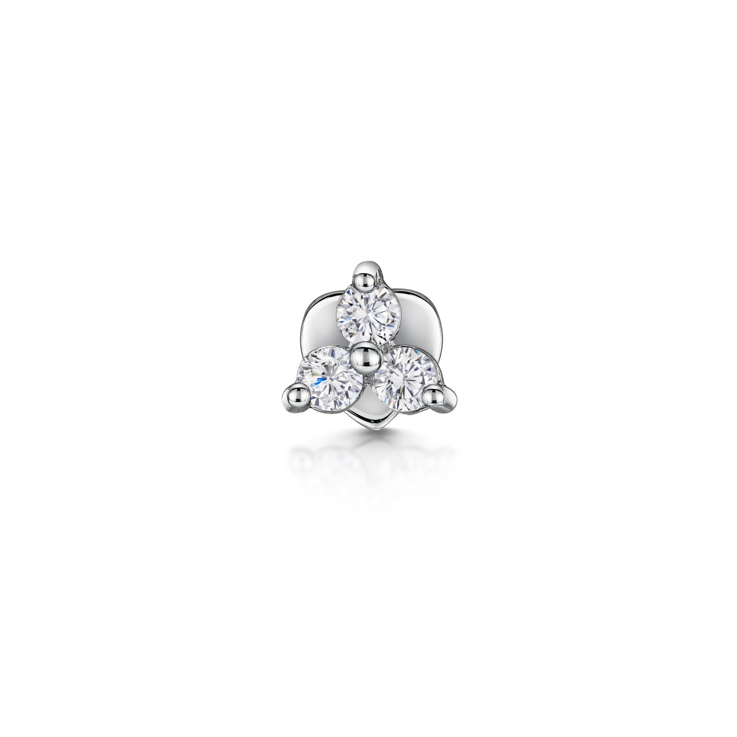 9k solid white gold crystal trio flat back labret stud earring 6mm